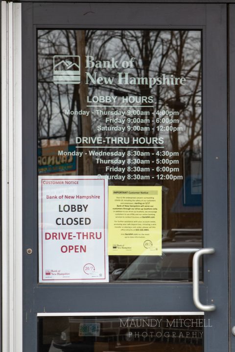 Signs on bank door