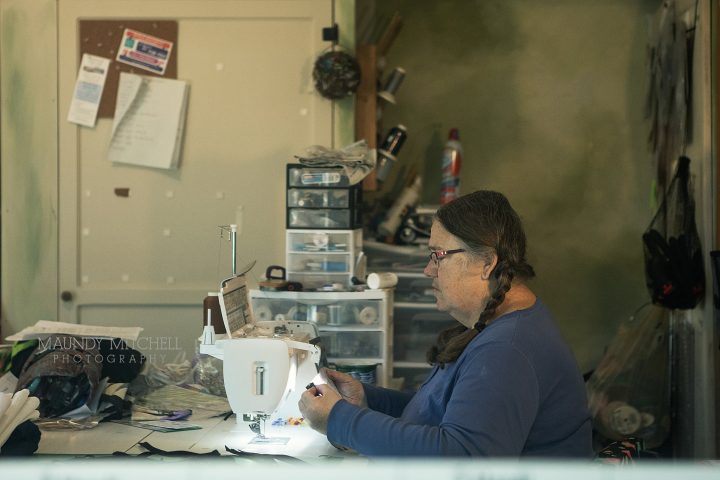 Sarah sews masks at home