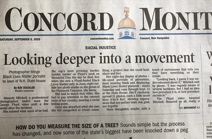 The Concord Monitor front page article about Protest Portraits