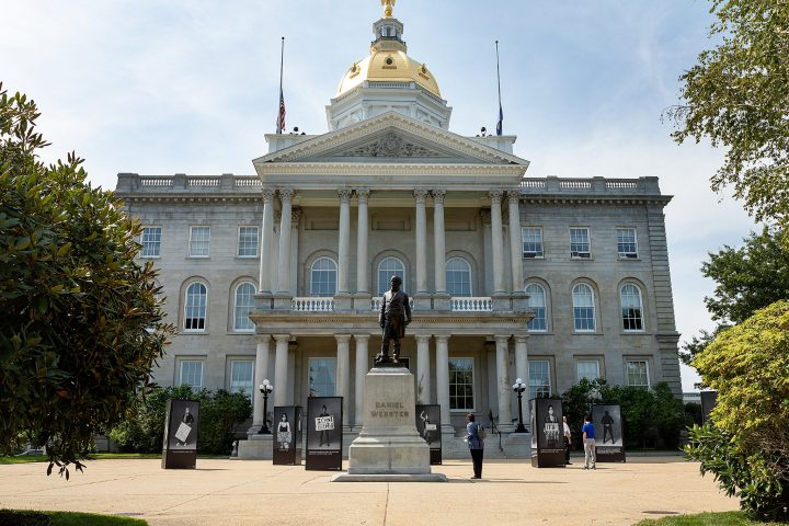 The Protest Portraits exhibit in front of the New Hampshire state capitol building in Concord, NH