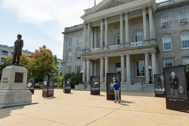 The Protest Portraits outdoor art installation, in front of the New Hampshire state capitol building in Concord, NH