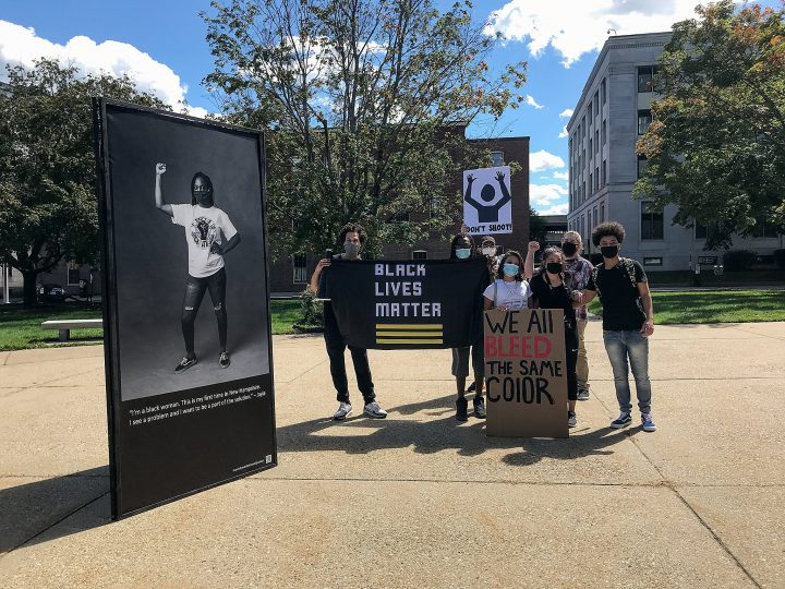 A small group of BLM protesters at the Protest Portraits exhibit in Concord, NH