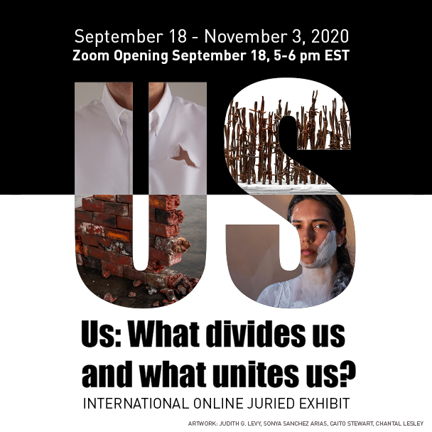 Invitation card for exhibit called "Us: What divides us and what unites us?" at the Touchstone Gallery, Washington, DC