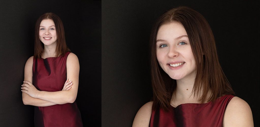 Acting headshots with dark background for a teenage actor