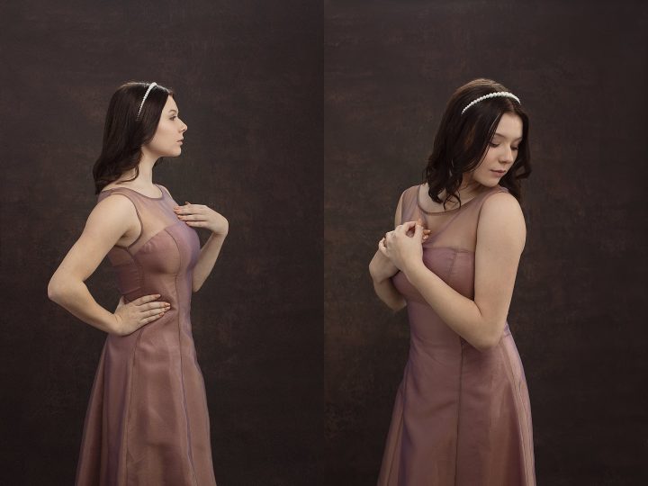 Artistic senior photos in Plymouth, NH - Mackenzie in mauve gown.