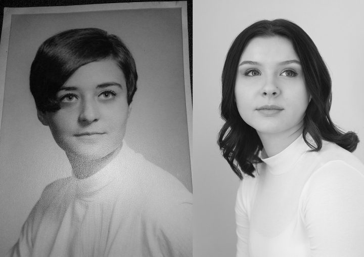 High school senior photos of grandmother and granddaughter from 1968 and 2020.