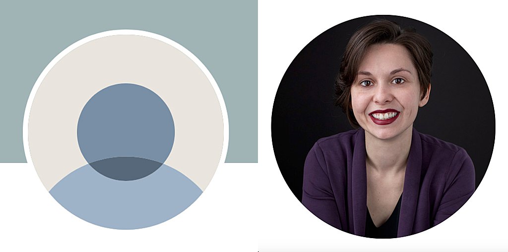 Before and after - a blank LinkedIn profile icon and a new professional headshot