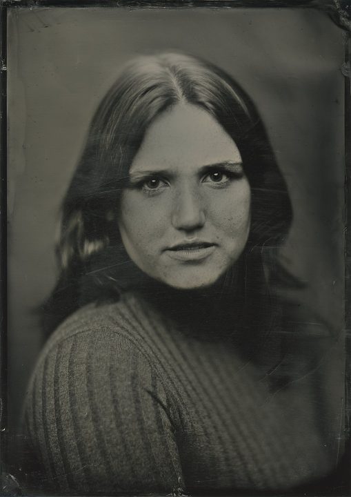 A 5x7 tintype portrait of Hanna