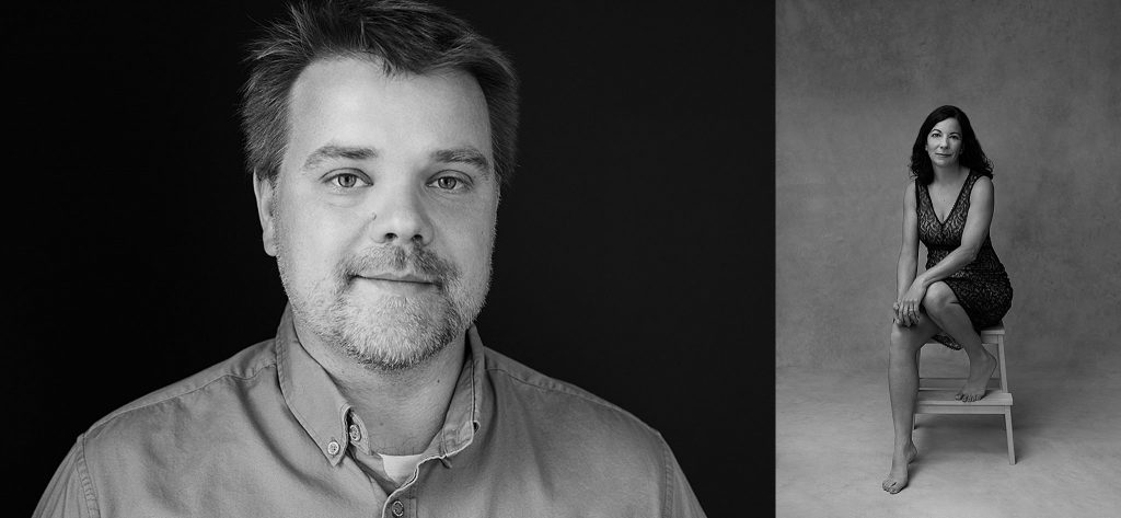 Black and white portraits of husband and wife