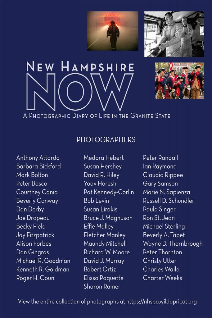 A poster panel listing the participating photographers for the NH NOW project