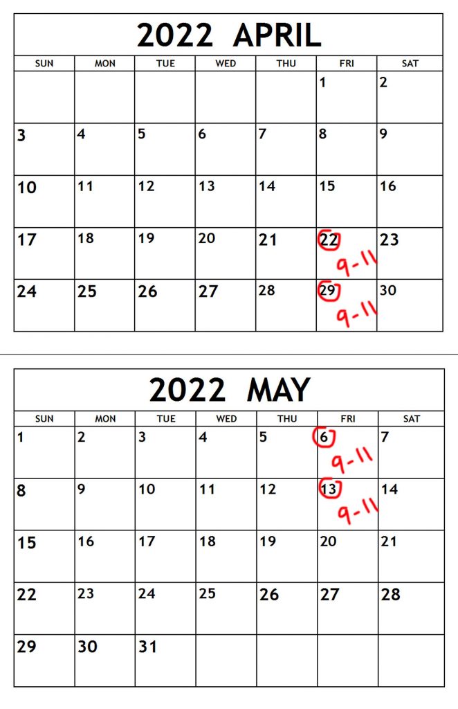 Spring 2022 photo course calendar - Intro to Digital Photography