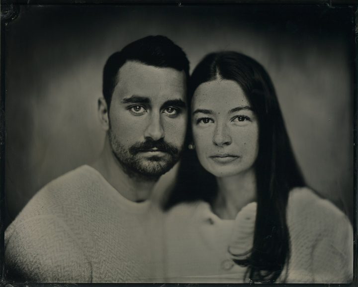 An 8x10 wet plate collodion (tintype) engagement portrait of Yonny & Kaitlyn