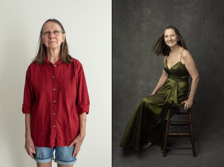 Nancy, a participant in UNFORGETTTABLE: the Over 50 Revolution - before and after styling, lighting, and direction
