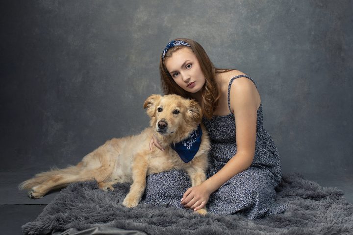 High school senior picture with dog