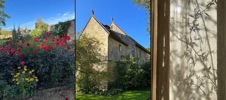 Lacock Abbey gardens, exterior, and shadows