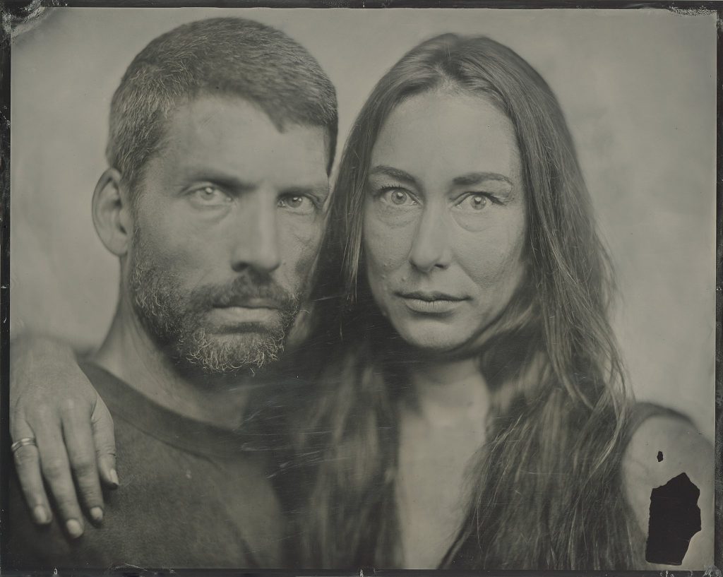 An 8x10 tintype portrait of Emma and Doug