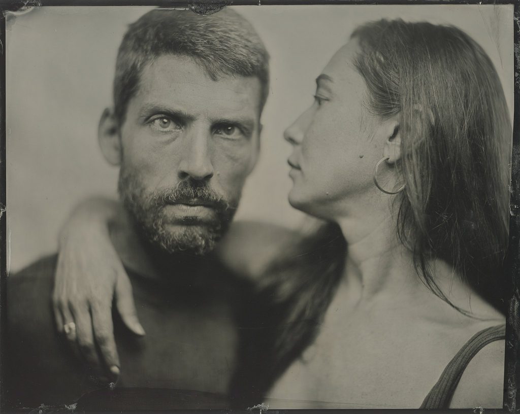 An 8x10 tintype portrait of Emma and Doug by Plymouth, NH photographer Maundy Mitchell