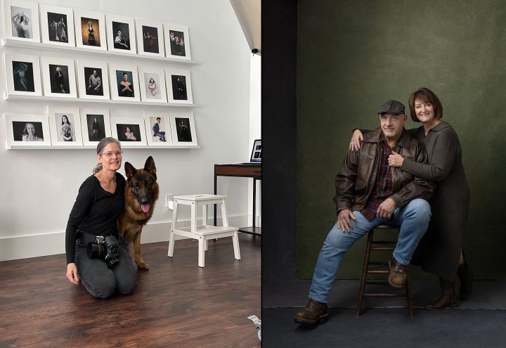Behind the scenes: Maundy with Susan and Tom's German Shepherd; Portrait of Susan and Tom