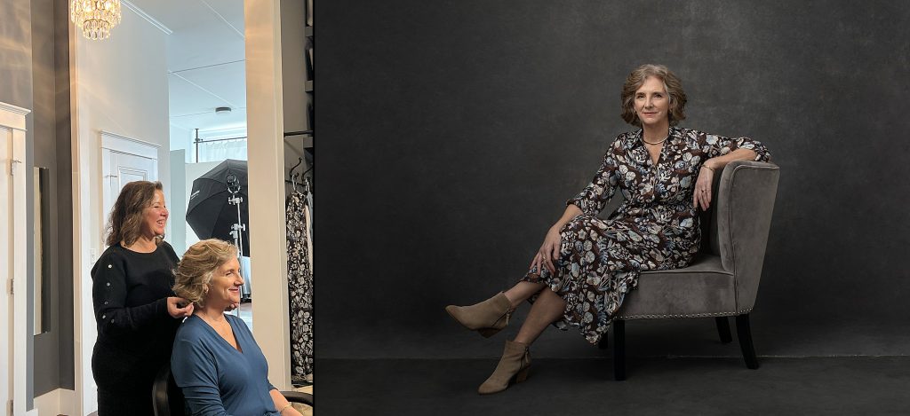 Before and after photos of Nancy for Extraordinary: the Over 50 Revolution