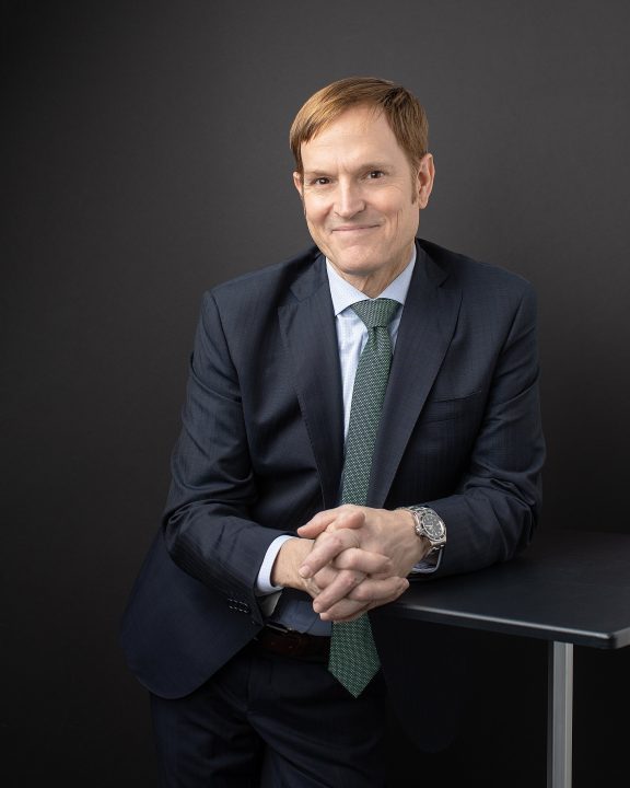 Portrait of PSU Provost Nate Bowditch with black background