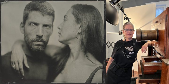 A tintype portrait of Emma and Doug and a cell phone photo of Maundy by Emma 