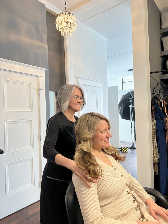Behind the scenes at the start of Amanda's portrait experience for Extraordinary: the Over 50 Revolution - hair and makeup styling by Dianne Sitar