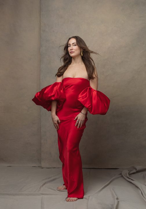 Portrait of Emma wearing red silk gown