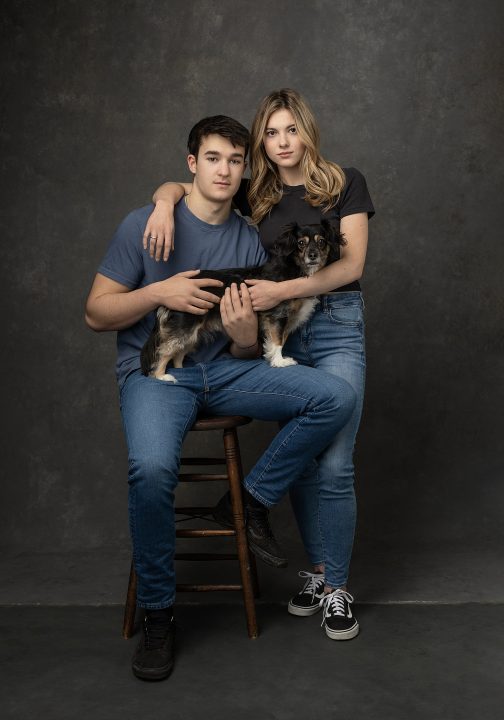 Portrait of a high school senior with her boyfriend and dog