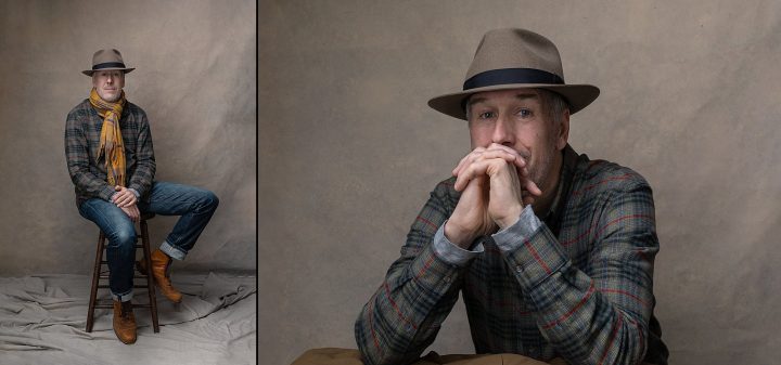 Two portraits of Paul wearing a hat