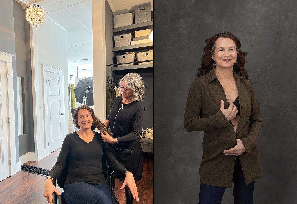 Deb - Before and After: Behind the scenes - hair and makeup by Dianne Sitar, and a portrait of Deb for the Over 50 Revolution