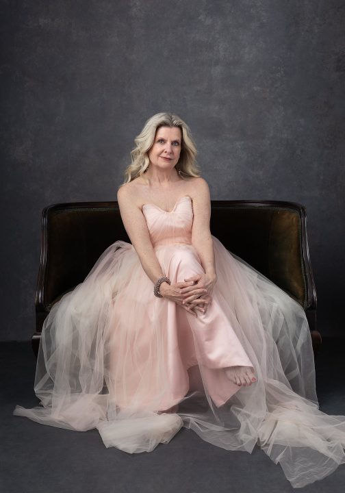 Christy, wearing pink tulle dress