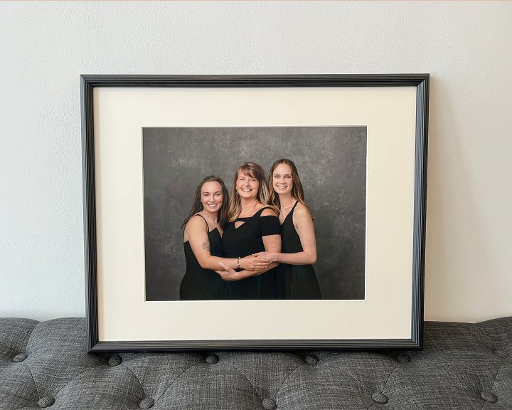 16x20 custom framed wall portrait of mother and daughters, part of the Father's Day Surprise for Eric