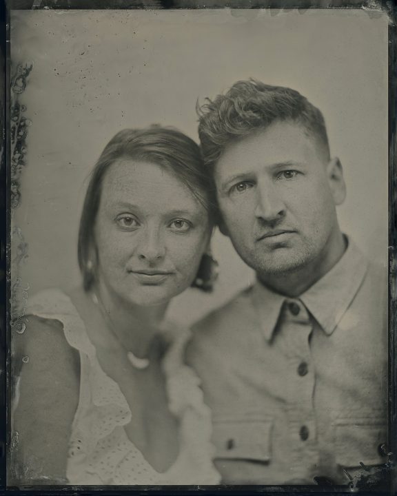 A digital scan of the couple's finished 8x10 tintype portrait