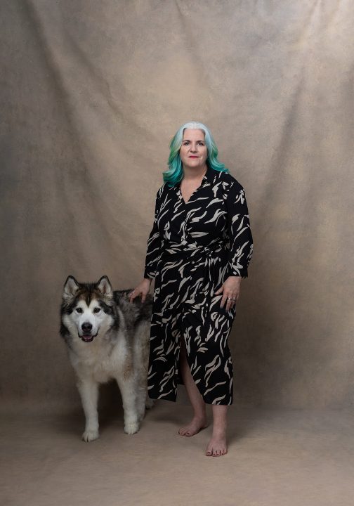 Portrait of Kim with her dog for Extraordinary: the Over 50 Revolution