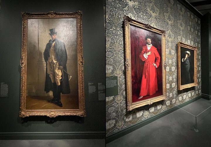 Two cell phone photos of portrait paintings by John Singer Sargent at the MFA Boston
