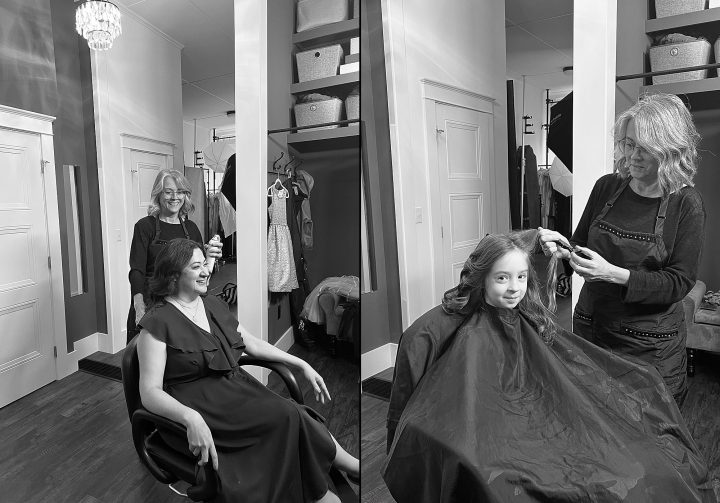 A mother and daughter enjoy professional hair and makeup styling as part of the Portrait Experience at Maundy Mitchell Photography