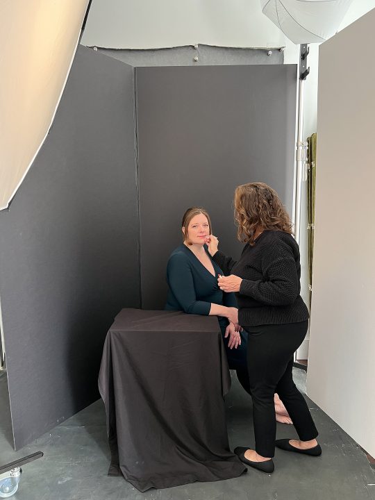 Behind the scenes - during Patty's headshot session at Maundy Mitchell Photography - hair and makeup styling by Donna Cotnoir