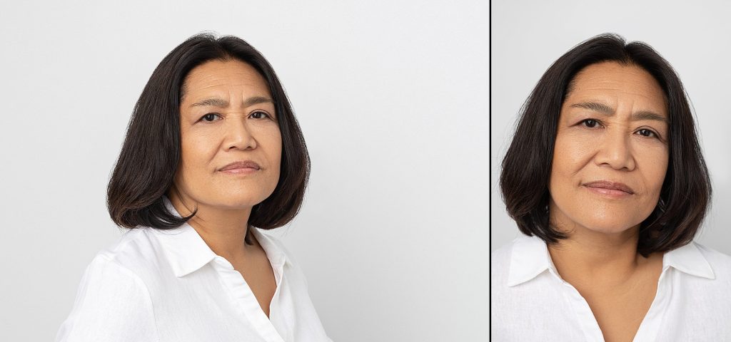 Two headshots of Lisa with white background