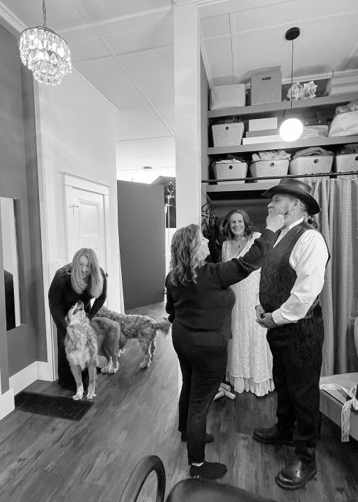 Behind the scenes before Christine and Mark's special portrait session with their dog family