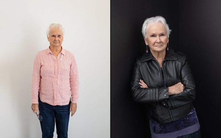 80-year-old woman, before and after styling, lighting, and posing