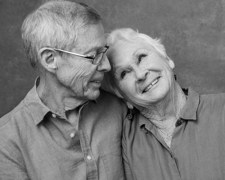black and white photo of an elderly couple