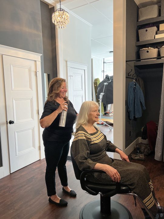 Behind the scenes - professional hair and makeup styling by Donna Cotnoir for Joann's portrait session for The Over 50 Revolution