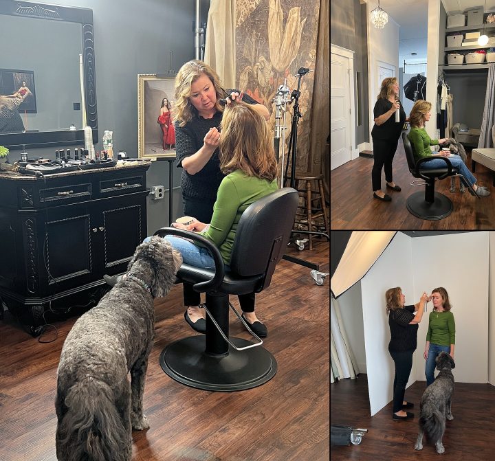 Behind the scenes - Debra enjoying hair and makeup styling during her photo session for The Over 50 Revolution at Maundy Mitchell Photography