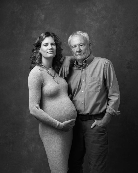 Black and white maternity family portrait - Hally and her father