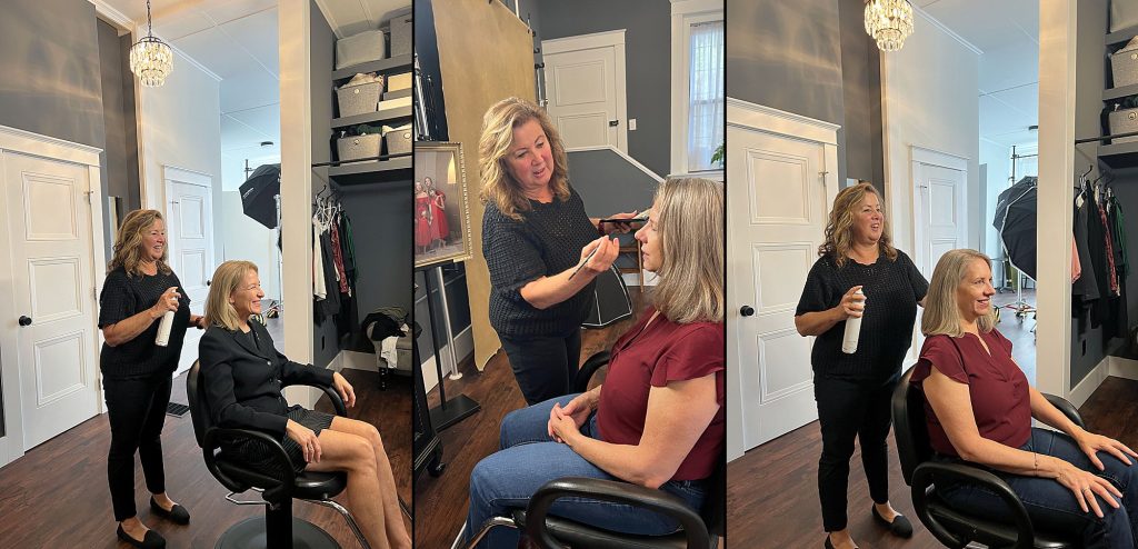 Behind the scenes before Kelly and Beverly's personal branding session - hair and makeup by Donna Cotnoir